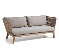 Belleny 3-zitsbank in beige koord en massief acaciahout, 176 cm