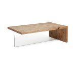 Mesa de centro Tulsi madera maciza de roble y cristal 120 x 70 cm