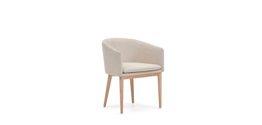 Harlan beige chenille chair with solid ash wood legs