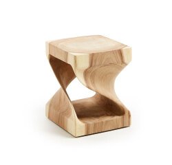 Hakon solid rain tree wood side table with carved interior, 30 x 30 cm