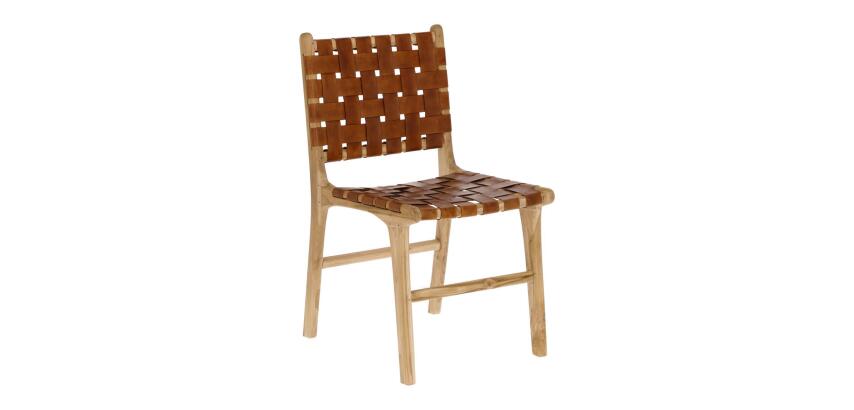 Calixta chair in leather and solid teak