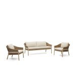 Pola set, 2 seater sofa & 2 armchairs in solid eucalyptus and faux-rattan