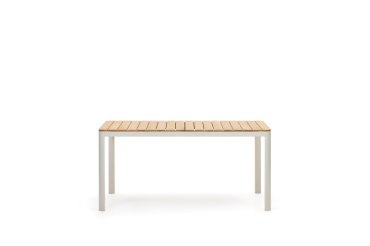 Table d'extérieur Bona - bois de teck massif pieds aluminium - L 160 x P 90 cm - blanche