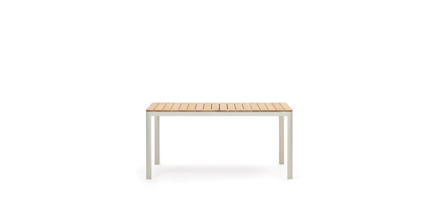 Table 100 % d'extérieur Bona bois de teck massif et aluminium finition blanche 160 x 90 cm