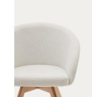 Chaise giratoire Marvinen chenille beige et pieds en bois de chêne finition naturelle