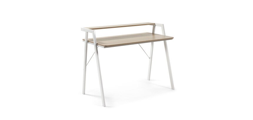Bureau Aarhus en mélamine finition naturelle et pieds en acier blanc 115 x 60 cm