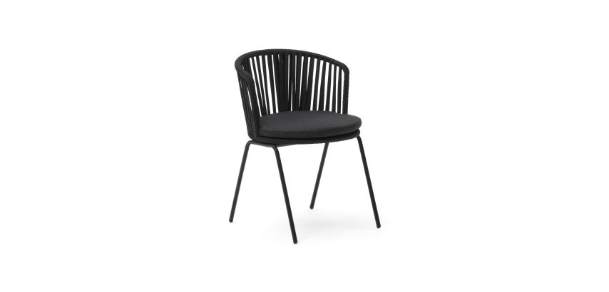 Chaise d'extérieur Saconca en corde et acier finition peinture noire