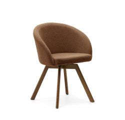 Marvin brown chenille swivel chair with solid beech wood legs with a walnut finish
