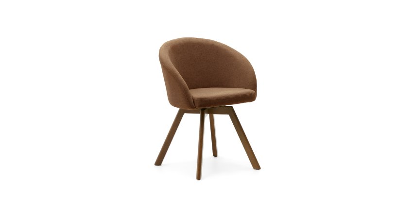 Marvin brown chenille swivel chair with solid beech wood legs with a walnut finish