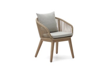 Chaise d'extérieur Portalo en corde beige et pieds en bois d'acacia massif