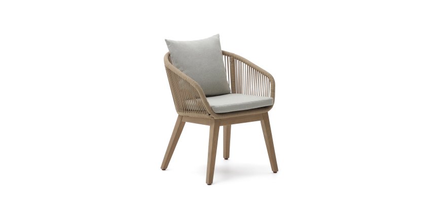 Portalo stoel met beige touw en massieve acaciahouten poten