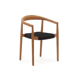 Ydalia stackable outdoor chair in solid teak wood with natural finish and black rope