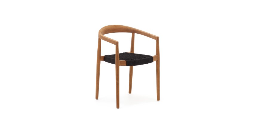 Chaise empilable Ydalia en teck massif, finition naturelle et corde noire