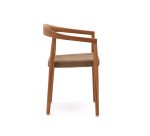 Ydalia stackable outdoor chair in solid teak wood with natural finish and beige rope
