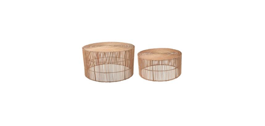 Lot Elmima de 2 tables basses 100% rotin finition naturelle Ø 66 cm et Ø 55 cm