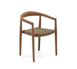Ydalia stackable outdoor chair in solid teak wood with natural finish and beige rope