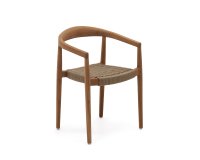 Ydalia stackable outdoor chair in solid teak wood with natural finish and beige rope