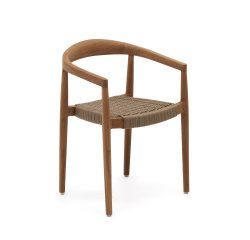 Ydalia stapelbare stoel in massief teakhout met natuurlijke afwerking en beige touw