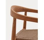 Ydalia stackable outdoor chair in solid teak wood with natural finish and beige rope