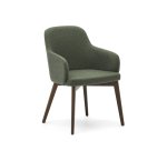 Chaise Nelida en tissu chenille vert et bois de hêtre, finition noyer