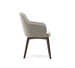 Chaise Nelida en tissu chenille marron et bois de hêtre, finition noyer