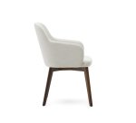 Chaise Nelida en tissu chenille beige et bois de hêtre, finition noyer