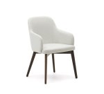 Chaise Nelida en tissu chenille beige et bois de hêtre, finition noyer