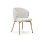 Chaise Darice en tissu chenille beige et bois de hêtre, finition naturelle FSC 100 %