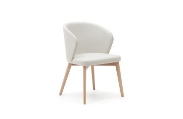 Chair Darice in beige chenille fabric and beech wood, natural finish