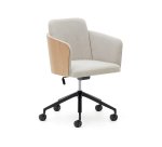 Chaise de bureau Madai en chenille beige et placage en frêne finition naturelle
