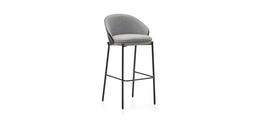 Tabouret Eamy gris clair placage de frêne finition noire et métal noir hauteur 77 cm