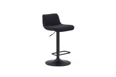 Tabouret Zenda en chenille noir et acier noir mat hauteur  81-102 cm