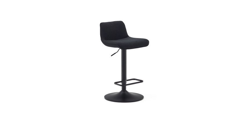 Tabouret Zenda en chenille noir et acier noir mat hauteur  81-102 cm