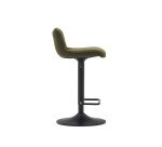 Tabouret Zenda en chenille vert foncé et acier noir mat hauteur  81-102 cm