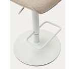 Tabouret Zenda en chenille beige et acier blanc mat 81-102 cm