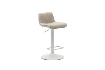 Tabouret Zenda en chenille beige et acier blanc mat 81-102 cm