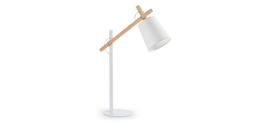 Lámpara de mesa Kosta de acero y madera maciza de haya