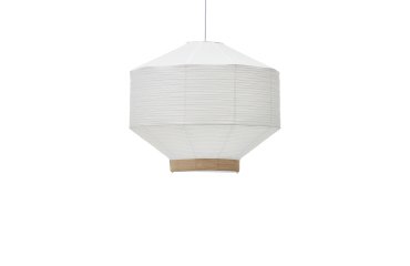 Abat-jour pour plafonnier Hila en papier blanc et placage en bois naturel