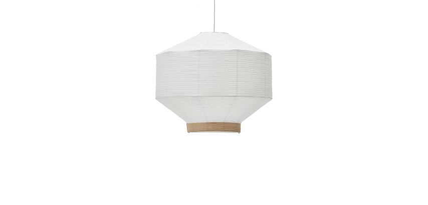 Abat-jour pour plafonnier Hila en papier blanc et placage en bois naturel Ø 80 cm