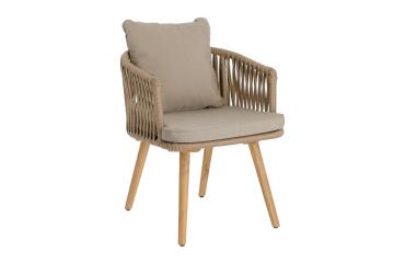 Hemlice stoel in beige touw met massieve acacia poten
