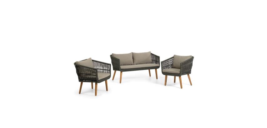 Inti 2 seater sofa with 2 green cord armchairs