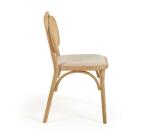 Doriane massief eiken stoel met natuurlijke afwerking en gestoffeerde zitting