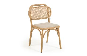 Silla Doriane de madera maciza de roble acabado natural y asiento de tela