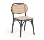 Chaise Doriane en bois d'orme massif finition laqué noir et assise en tissu