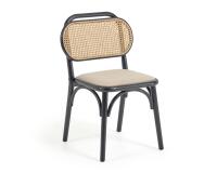 Chaise Doriane en bois d'orme massif finition laqué noir et assise en tissu