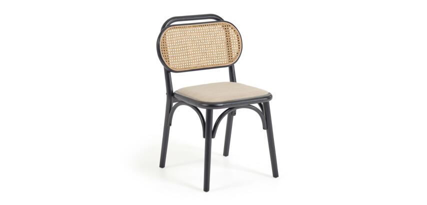 Doriane solid elm chair with black lacquer and upholstered seat