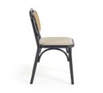 Chaise Doriane en bois d'orme massif finition laqué noir et assise en tissu