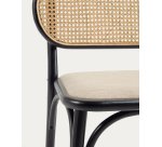 Chaise Doriane en bois d'orme massif finition laqué noir et assise en tissu