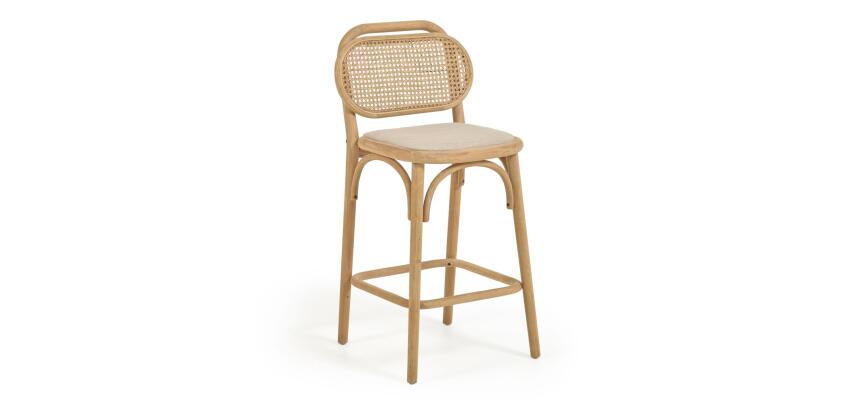 Doriane 65 cm height solid oak stool with natural finish and upholstered seat