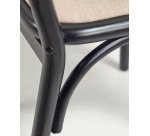 Chaise Doriane en bois d'orme massif finition laqué noir et assise en tissu